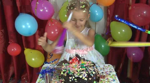 Child's Birthday, Little Girl's Party Stock Footage