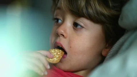 Child's Delight - Close-Up Expression of Boy as He Enjoys a Cookie Snack Stock Photos