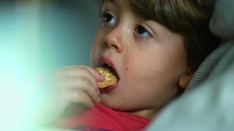 Child's Delight - Close-Up Expression of Boy as He Enjoys a Cookie Snack Stock Photos