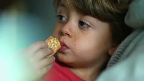 Child's Delight - Close-Up Expression of Boy as He Enjoys a Cookie Snack Stock Photos
