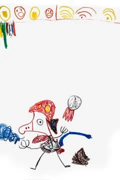 Child's drawing. An abstract image of an alien being throwing a ball of fire  Stock Illustration