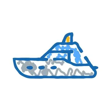 Child's drawing of a blue yacht scribble on white background Stock Illustration