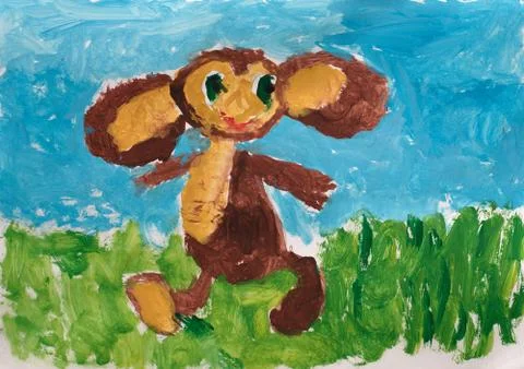 Child's drawing. cheburashka Foto stock