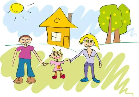 Child's drawing of the family Stock-Illustration