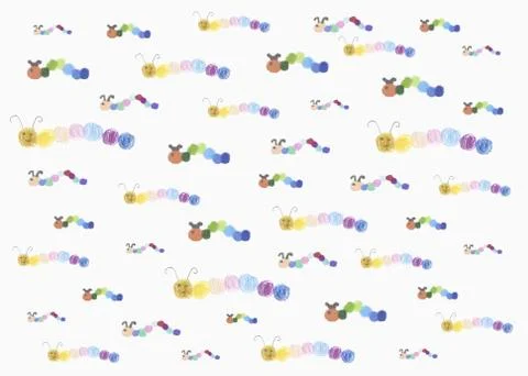Childs drawing multicolor caterpillar pattern on white background Stock Illustration