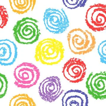 Child's drawing of multicolor circles. Wax crayon kids hand drawn illustration Stock Illustration