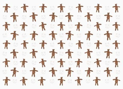 Childs drawing teddy bear pattern on white background Stock Illustration