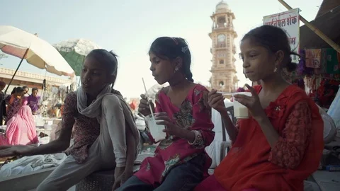 Childs drinking lassi Stock Footage 111673083