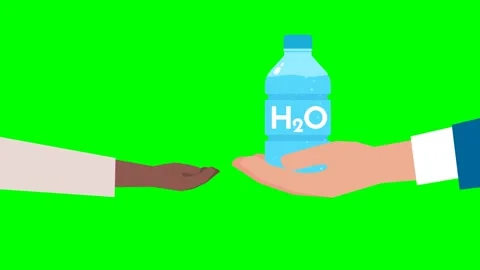 A child's hand of a child asks for help. Man reaches out with a bottle of water Stock Footage 277498135