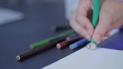 Child's Hand Drawing Grass Stock Footage 93154072