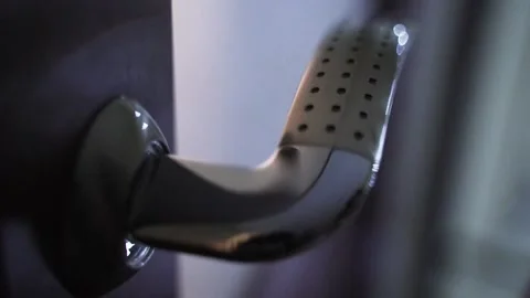 Child's hand opens door Stock Footage 145802743