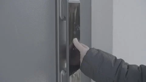 Child's hand opens door with smart fingerprint lock. Slog-3 Stock Footage 307490696