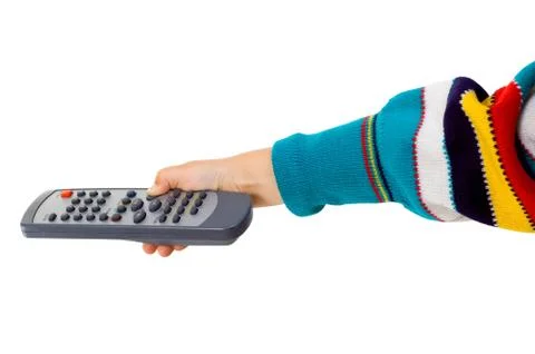 Child's hand with the remote control Stock Photos