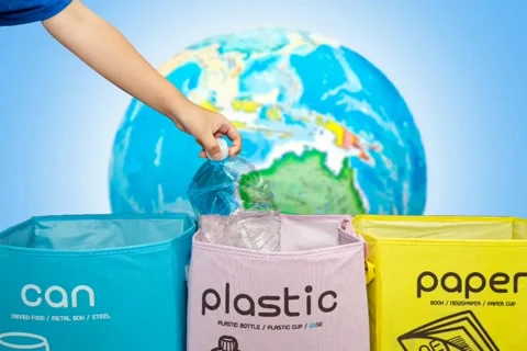 A child's hand to separate plastic containers Stock Footage 239247142