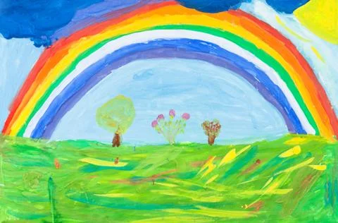Child's paiting - rainbow under green earth Stock Illustration