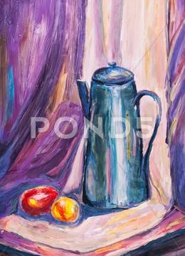 Child's paiting - still life with metal coffee pot Stock Illustration