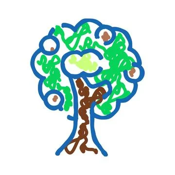 Child's simple drawing of a green fruit tree Stock Illustration