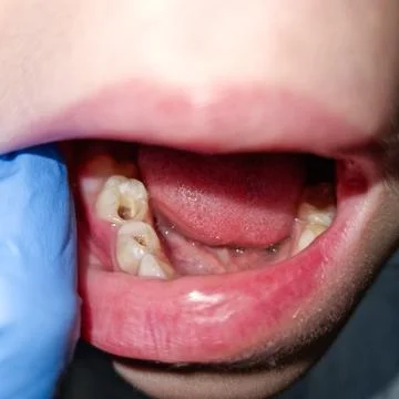 Child's treated teeth after root canal cleaning Stock Photos