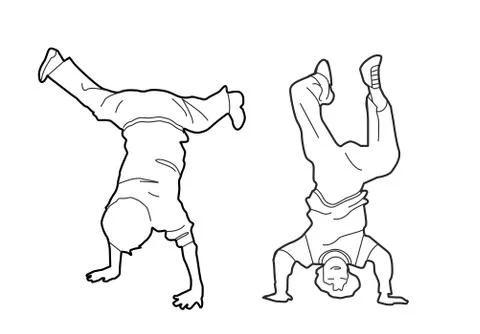 Childs upside down on his hands. Black vector illustration isolated on white  Stock Illustration