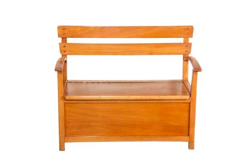 Childs wooden bench with storage compartment under seat Stock Photos