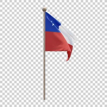Chile 3d illustration flag on pole. Wood flagpole Stock Illustration