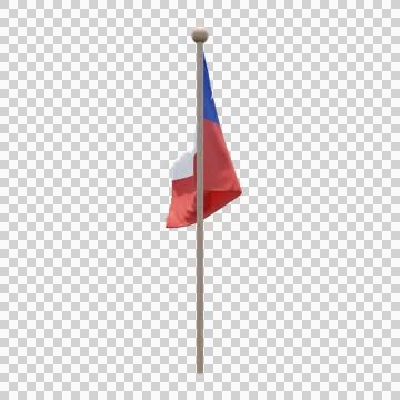 Chile 3d illustration flag on pole. Wood flagpole Stock Illustration