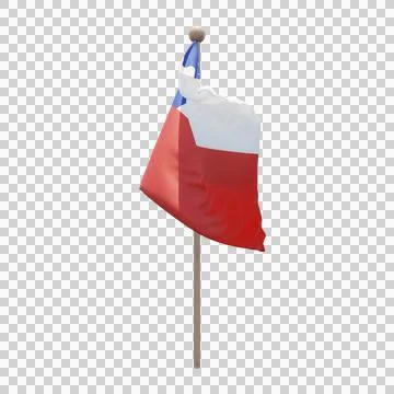 Chile 3d illustration flag on pole. Wood flagpole Stock Illustration