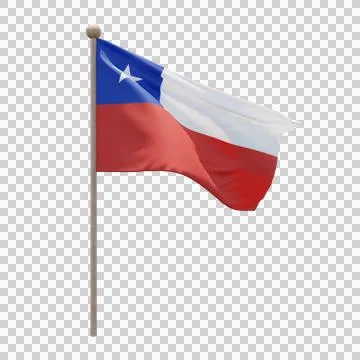 Chile 3d illustration flag on pole. Wood flagpole Illustrazione stock