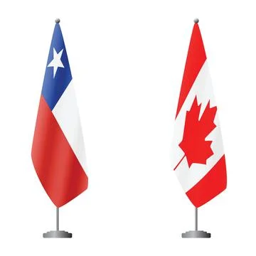 Chile and Canada flags on flagpoles for official ceremonies and meetings Stock Illustration