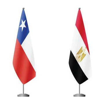Chile and Egypt flags on flagpoles for official ceremonies and meetings Stock Illustration