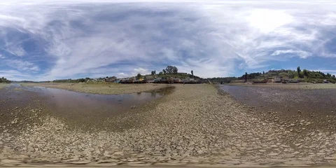 Chile Castro Palafitos River Low Tide 360 VR Stock Footage 91707236