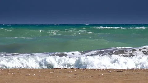 Chile coast beach waves crashing on sandy shore with turquoise Pacific Ocean Stock Footage 339483798