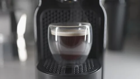 Chile Coffee Santiago Machine slow motion serving cup Stock Footage 342334450
