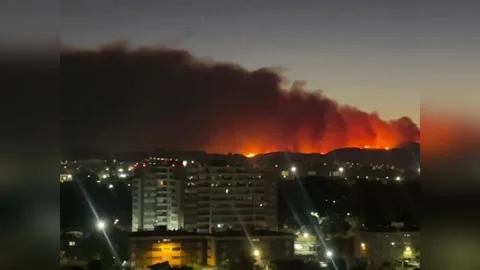 Chile, Concepcion: Fire Turns Dawn Orange As Wildfires Choke Southern Chi... Stockbeeldmateriaal 327171562