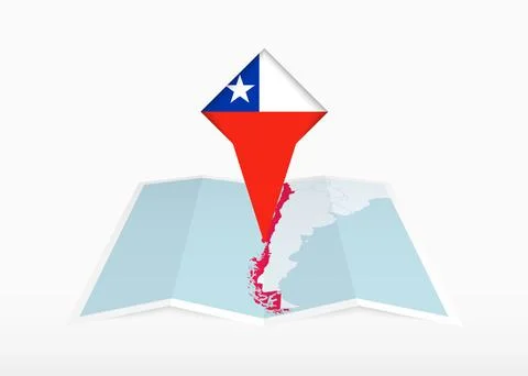 Chile is depicted on a folded paper map and pinned location marker with fla.. Stock Illustration