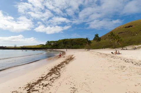Chile, Easter Island, Rapa Nui, Anakena, Beach Stock Photos