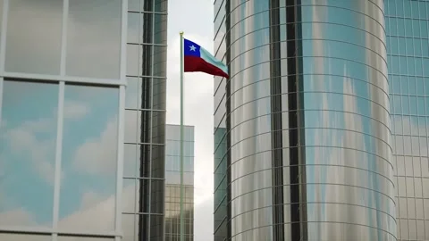 Chile Flag 3D Render Animation on Pole with City Buildings Stock-Footage 332885021