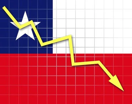 The Chile flag and arrow graph going down Stock Illustration