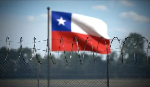 Chile - Flag and Barbed Wire Fence - 3D illustration Stock Illustration