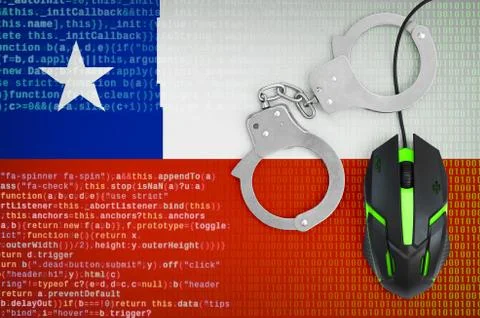 Chile flag  and handcuffed computer mouse. Combating computer crime, hackers  Stock-Fotos