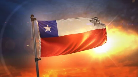 Chile Flag Backlit At Beautiful Sunrise Loop Slow Motion 4K Stock Footage 76294253