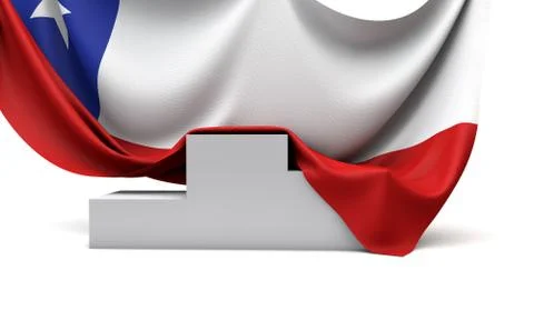 Chile flag draped over a competition winners podium. 3D Render 스톡 일러스트