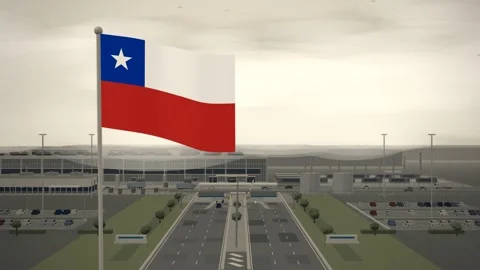 Chile Flag Flying Over Data Center Technology Campus seamless loop Video stock 345141018