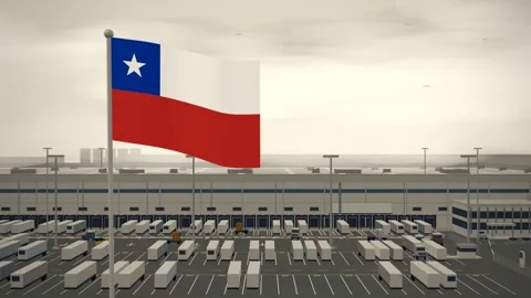 Chile Flag Flying Over Logistics Warehouse Distribution Centre seamless loop Stock Footage 345140191