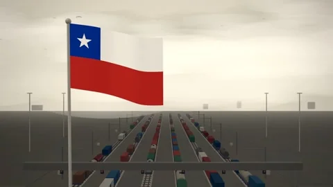 Chile Flag Flying Over Railroad Freight Rail Yard seamless loop Stock Footage 345139856