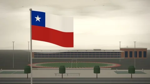 Chile Flag Flying Over School Campus Running Track seamless loop Stock Footage 345380441