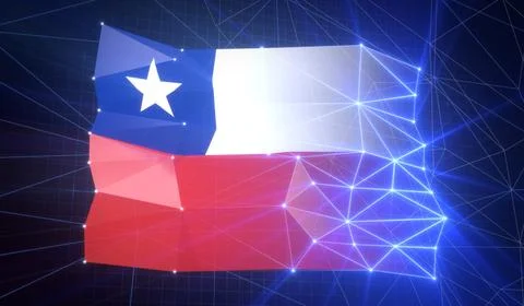 Chile - Flag with Glowing Cyberspace Grid Stock Illustration