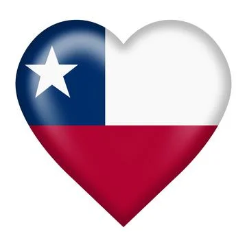Chile flag heart button isolated on white with clipping path 3d illustration Stock Illustration