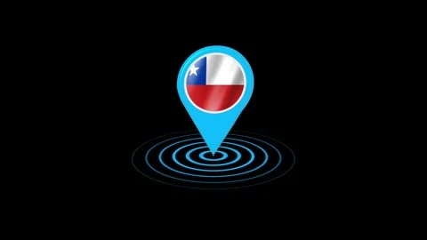 Chile flag icon gps location tracking animation in black background Видео 264956468