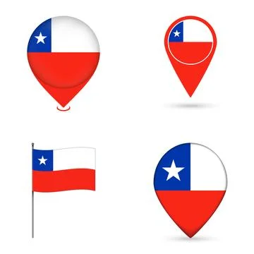 Chile Flag Map Pin Icons Set Collection. Stock Illustration
